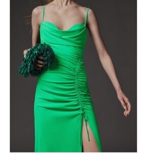 Bright Green Ruched Zara Midi Dress